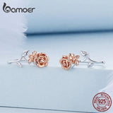 S925 Sterling Silver Rose Flower Stud Earring with Zircon for Women