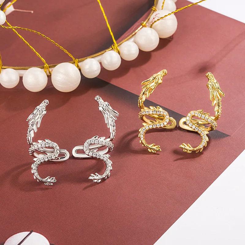 Dragon Earbone Clip Zircon Earrings 925 Silver Jewelry