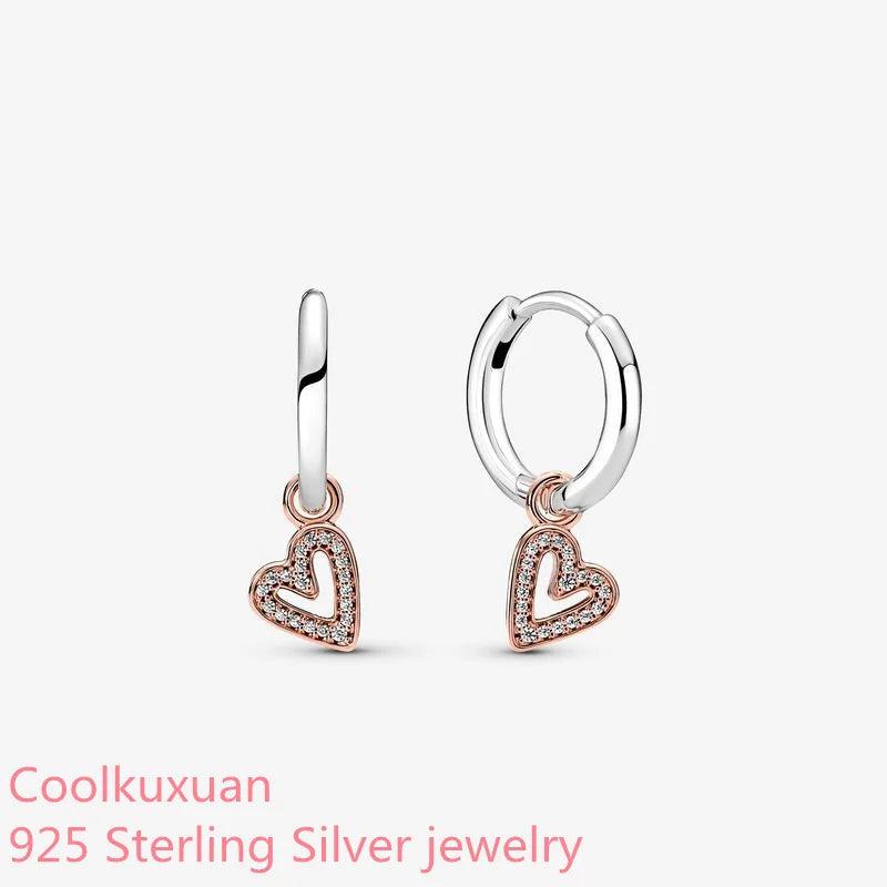 Freehand Heart Hoop Earrings Sterling Silver Jewelry For Woman
