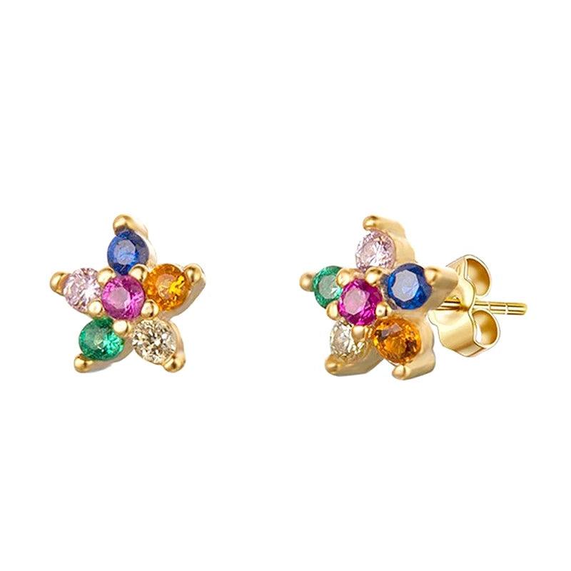 925 Silver Multi-color Crystal Star/Flower Studs