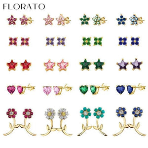 925 Silver Multi-color Crystal Star/Flower Studs