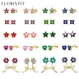 925 Silver Multi-color Crystal Star/Flower Studs