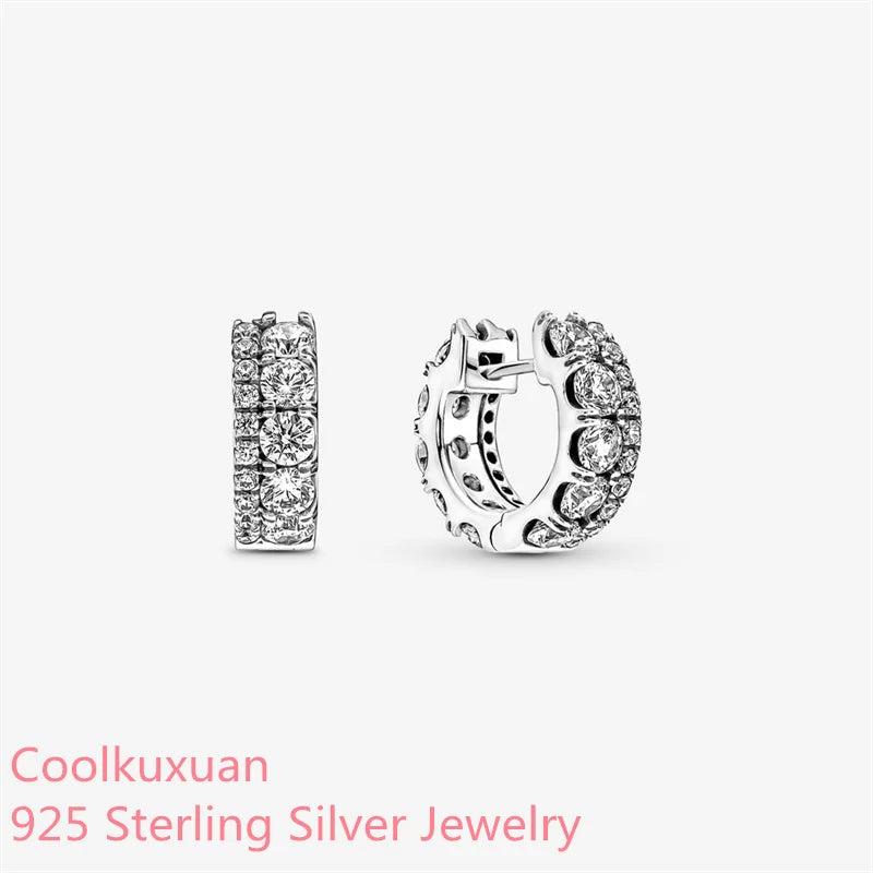 Double Band Pave Hoop Earrings Sterling Silver Jewelry For Women