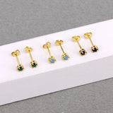 925 Silver Round Zircon Stud Earrings Green Crystals Piercing Ear Studs