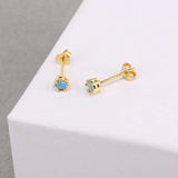 925 Silver Round Zircon Stud Earrings Green Crystals Piercing Ear Studs