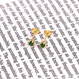 925 Silver Round Zircon Stud Earrings Green Crystals Piercing Ear Studs