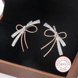 S925 Silver Bowknot Stud Earrings Two Tone Zircon Ear Studs for Women