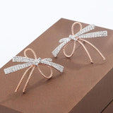 S925 Silver Bowknot Stud Earrings Two Tone Zircon Ear Studs for Women