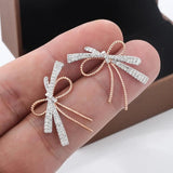 S925 Silver Bowknot Stud Earrings Two Tone Zircon Ear Studs for Women