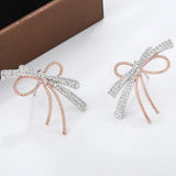 S925 Silver Bowknot Stud Earrings Two Tone Zircon Ear Studs for Women