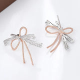 S925 Silver Bowknot Stud Earrings Two Tone Zircon Ear Studs for Women