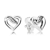 Heart Ribbons Love 925 Silver Earring Studs Elegant Jewelry Gift
