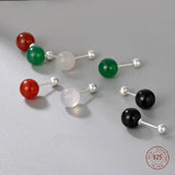 925 Silver Agate Stud Earrings Simple Screw Piercing Jewelry
