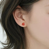 925 Silver Agate Stud Earrings Simple Screw Piercing Jewelry