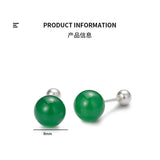 925 Silver Agate Stud Earrings Simple Screw Piercing Jewelry