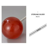 925 Silver Agate Stud Earrings Simple Screw Piercing Jewelry