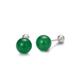 925 Silver Agate Stud Earrings Simple Screw Piercing Jewelry