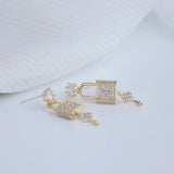 14k Gold Plated Zircon Lock Key Earrings for Women
