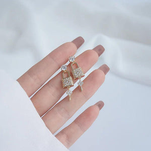 14k Gold Plated Zircon Lock Key Earrings for Women