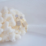 14k Gold Plated Zircon Lock Key Earrings for Women
