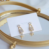 14k Gold Plated Zircon Lock Key Earrings for Women