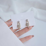 14k Gold Plated Zircon Lock Key Earrings for Women