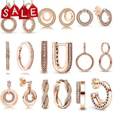 925 Silver Rose Signature Circles Twist Double U-shaped Hoop Earring