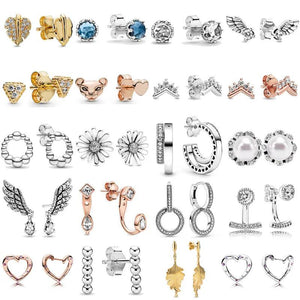 925 Silver Sparkling Crown Daisy Tiara Double Earring