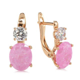 Geometric Oval Cut Pink Zircon Drop Earrings