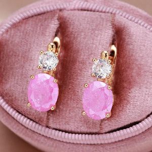 Geometric Oval Cut Pink Zircon Drop Earrings