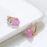 Geometric Oval Cut Pink Zircon Drop Earrings