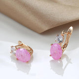 Geometric Oval Cut Pink Zircon Drop Earrings