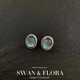 Aquamarine 925 Silver Stud Earrings Gift Jewelry Green