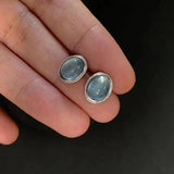 Aquamarine 925 Silver Stud Earrings Gift Jewelry Green