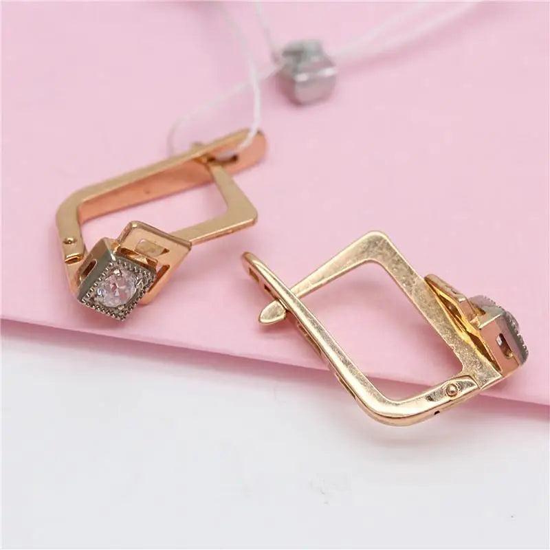 Purple Plated 14K Rose Inlaid Crystal Square Earrings for Women