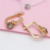 Purple Plated 14K Rose Inlaid Crystal Square Earrings for Women