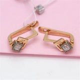 Purple Plated 14K Rose Inlaid Crystal Square Earrings for Women