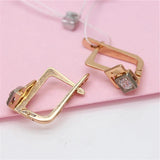 Purple Plated 14K Rose Inlaid Crystal Square Earrings for Women