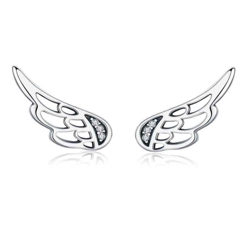 925 Silver Fairy Wings Feathers Stud Earrings for Women E343
