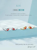 925 Silver Koi Fish Red Carp Stud Earrings Platinum Plated Zircon Jewelry