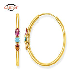 Copper Silver Plated Hoop Earrings Colorful Zirconia