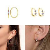 Copper Silver Plated Hoop Earrings Colorful Zirconia