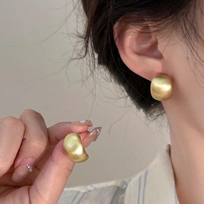 925 Silver Geometric Curved Surface Stud Earrings for Women