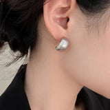 925 Silver Geometric Curved Surface Stud Earrings for Women