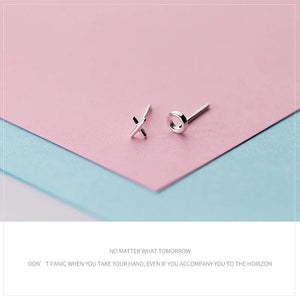 X & O Stud Earrings in Solid Silver 925 for Women