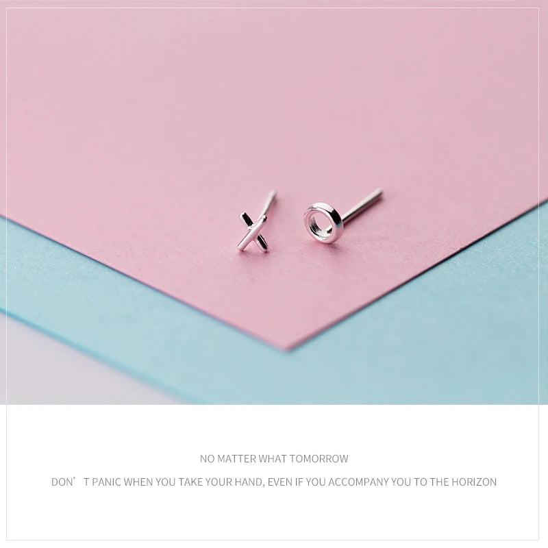 X & O Stud Earrings in Solid Silver 925 for Women