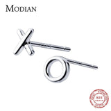 X & O Stud Earrings in Solid Silver 925 for Women