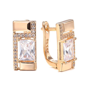 Rose Vintage Square Zircon Micro Inlay Clip Earrings Wedding Jewelry