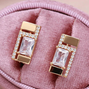 Rose Vintage Square Zircon Micro Inlay Clip Earrings Wedding Jewelry