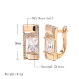 Rose Vintage Square Zircon Micro Inlay Clip Earrings Wedding Jewelry